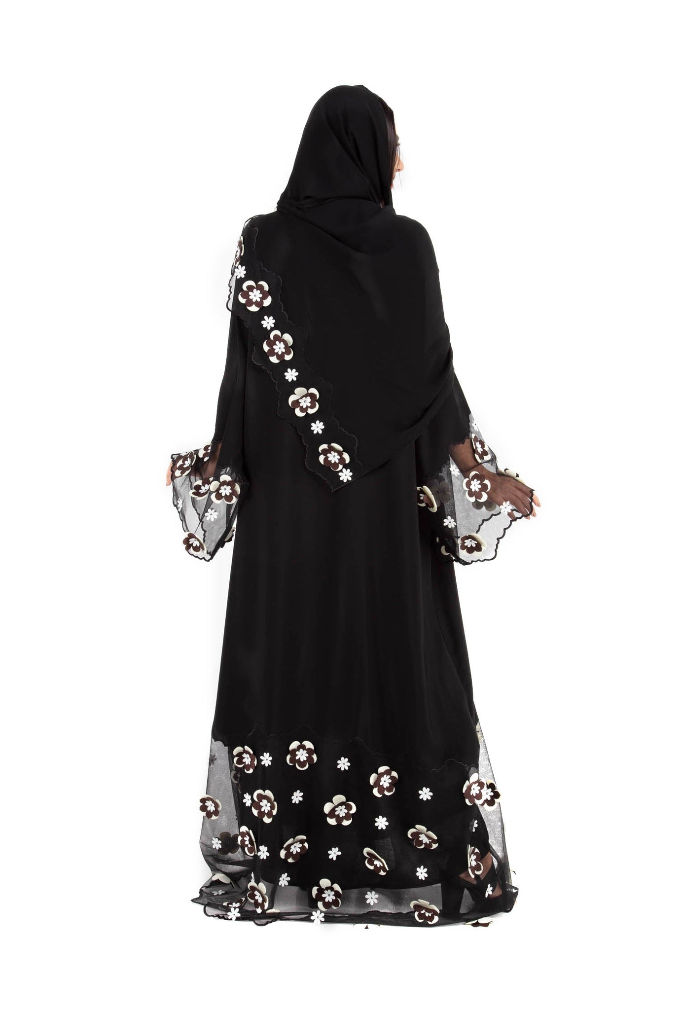 Hanayen Black Abaya With Lace And Embroidery