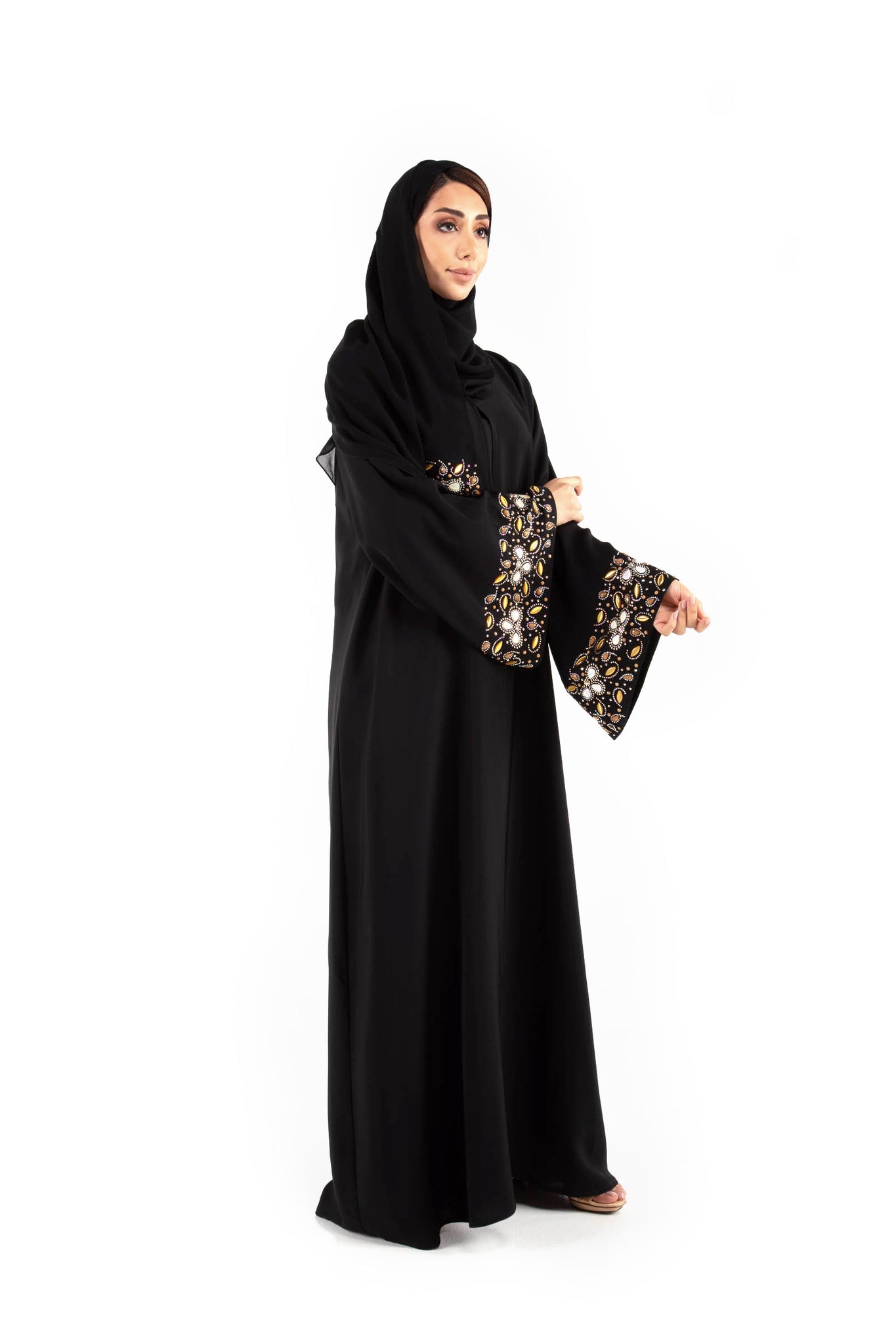 Hanayen Black Crepe Abaya Embellished with Crystals