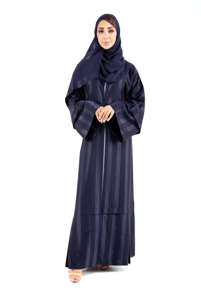 Hanayen Blue Striped Abaya With Crystals