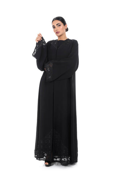 Hanayen Classic Abaya with Modern Geometric Hand Embroidery