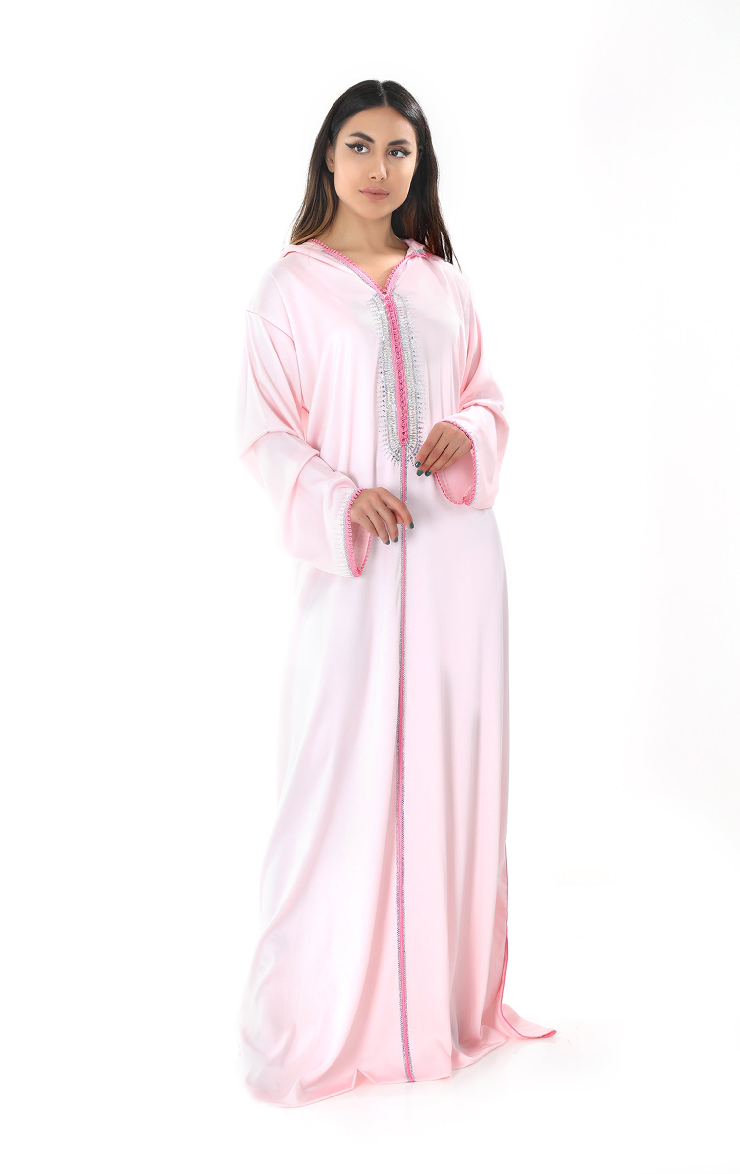 Buy Online Color Hooded Neck Jalabiya with Stone Luxury Online