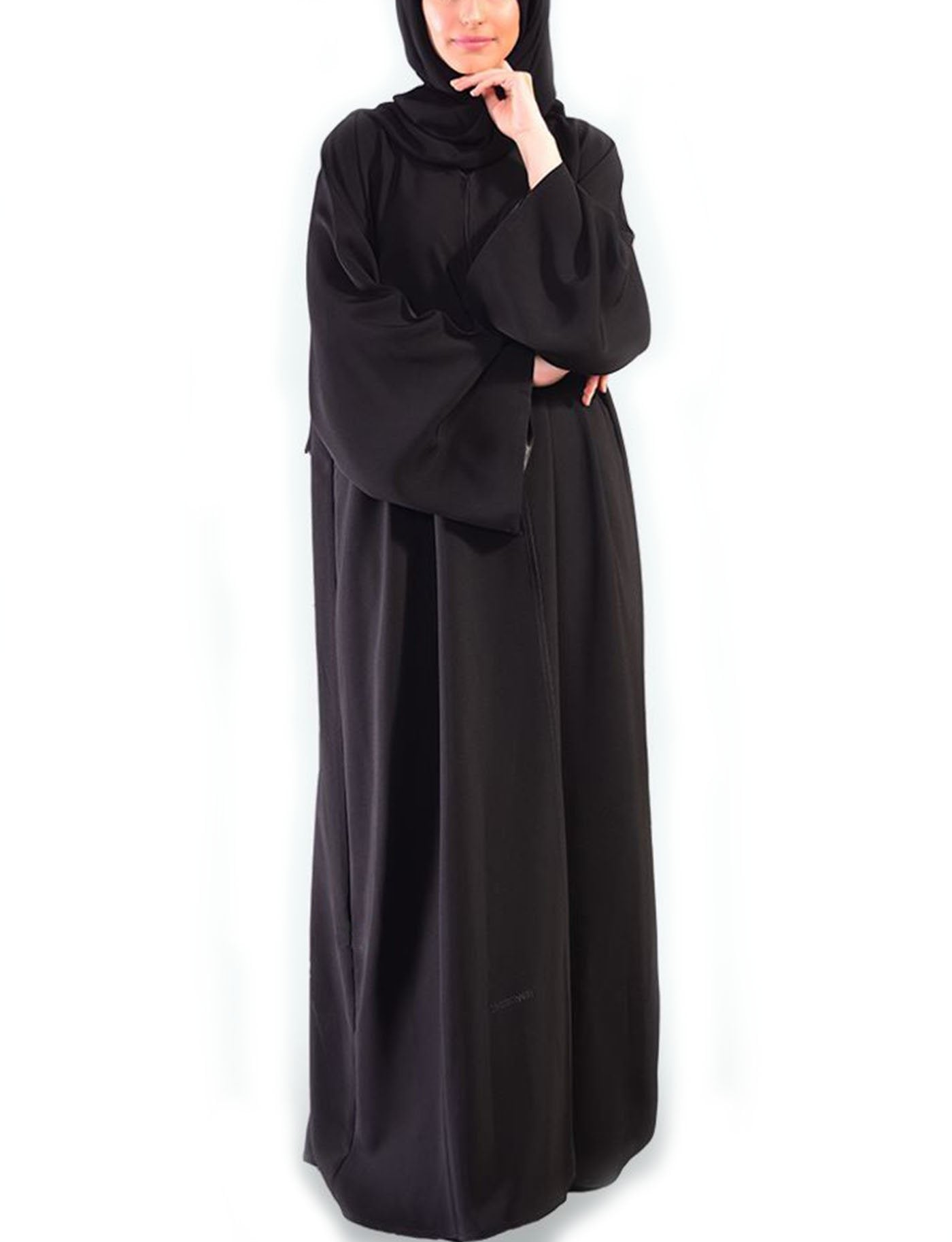 Hanayen Crepe Plain V-neck Open with Buttons Abaya