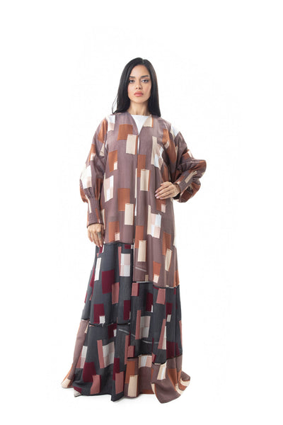 Hanayen Earthy Tone Jacquard Abaya