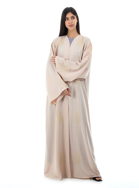 Hanayen Floral Embroidered Beige Abaya