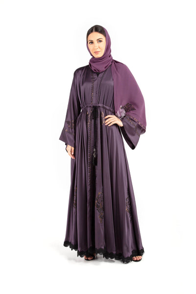 Hanayen Belted Abaya With Laser Cutting Design