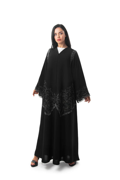 Hanayen Black Abaya Adorned With Lace