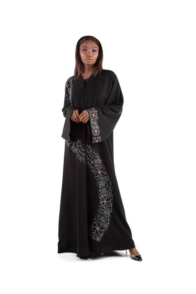Hanayen Black Abaya With Crystal Elements