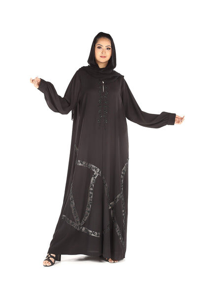 Hanayen Black Abaya With Handmade Black Design