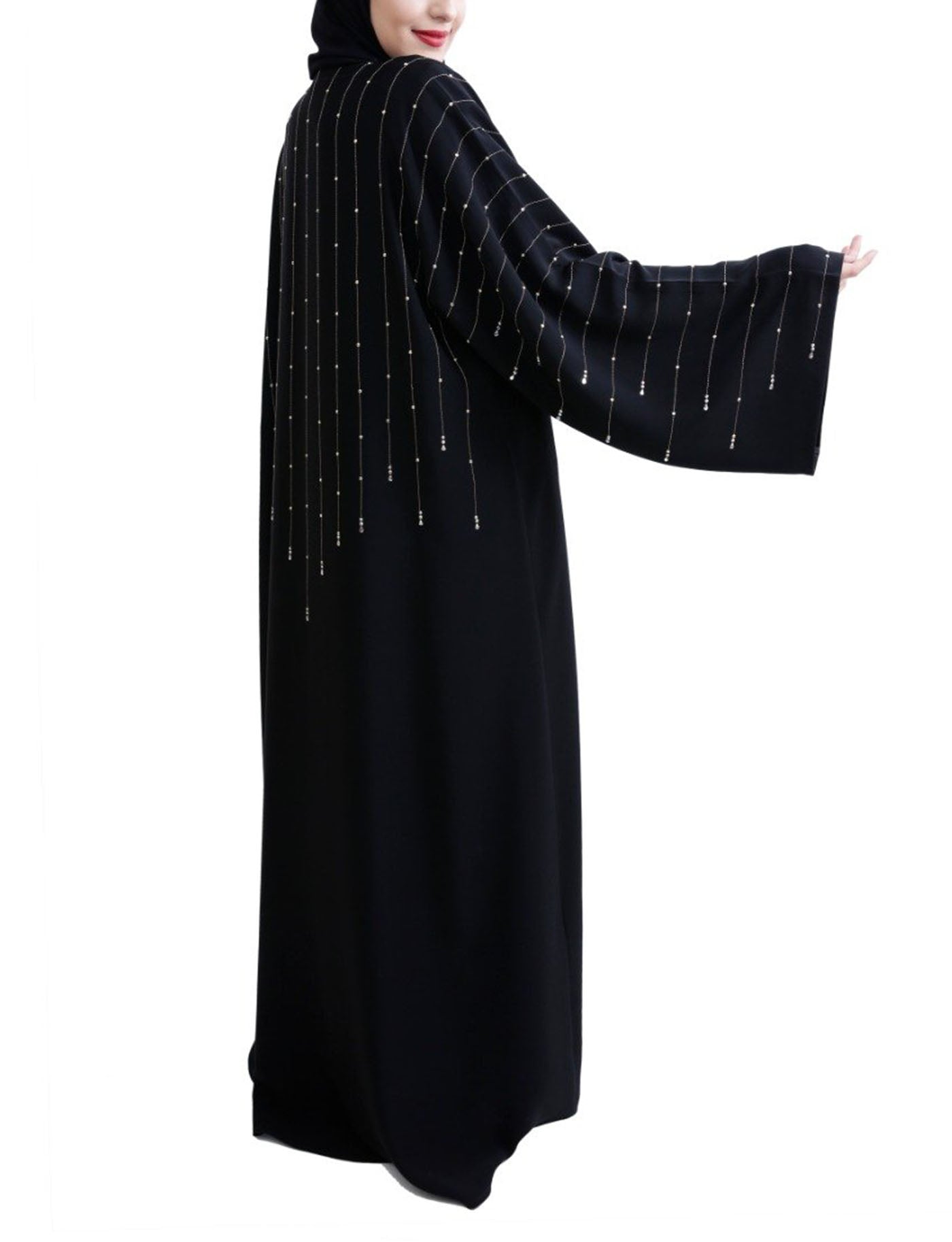 Hanayen Black Abaya With Lines Of Crystals