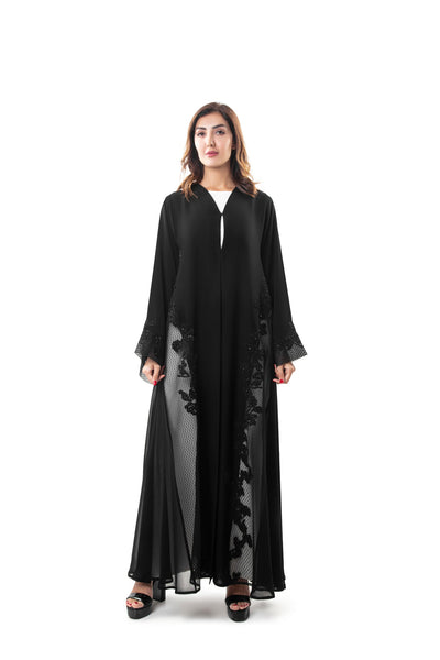 Hanayen Black Abaya With Toor Crystalized Lace