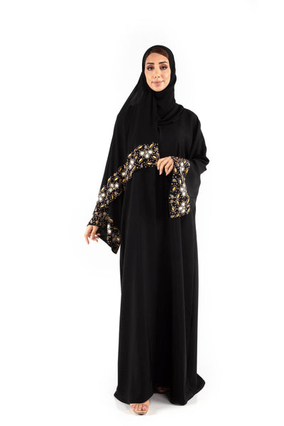 Hanayen Black Crepe Abaya Embellished with Crystals