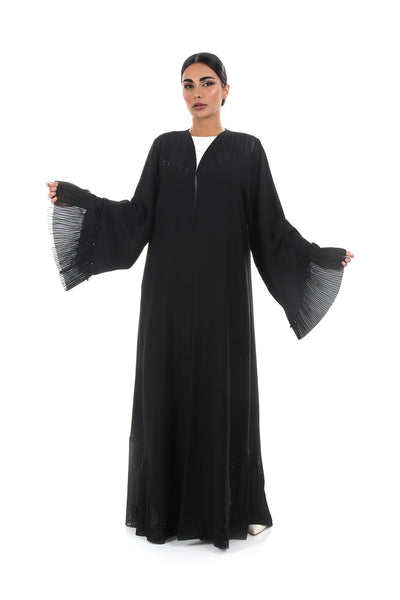 Hanayen Classic Abaya with Inserts of Pleats Embellished with Crystal  Element