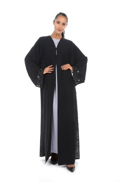 Hanayen Classic Abaya with Modern Floral Hand Embroidery in Geometric Pattern