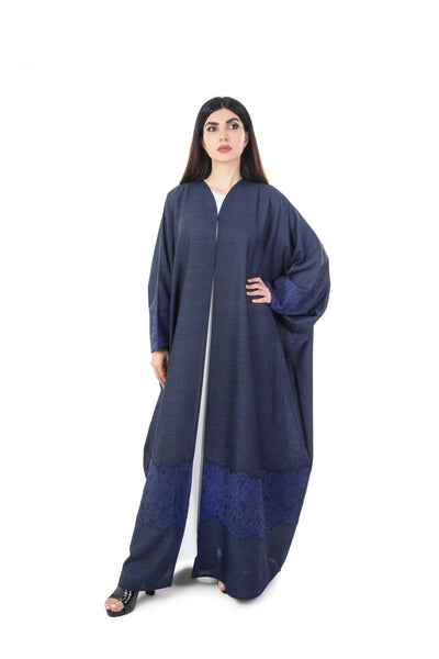 Hanayen Classic Linen Abaya With Lace Details
