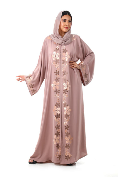Hanayen Color Abaya with Intricate Floral Design Embroidery