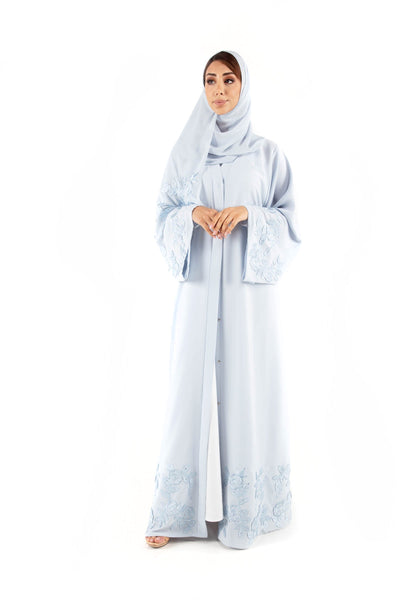 Hanayen Color Abaya with Sleeves, Bottom Embroidery Design