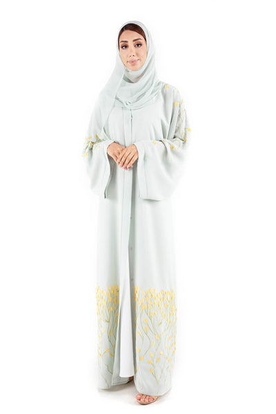 Hanayen Color Abaya with Sleeves, Bottom Embroidery Design