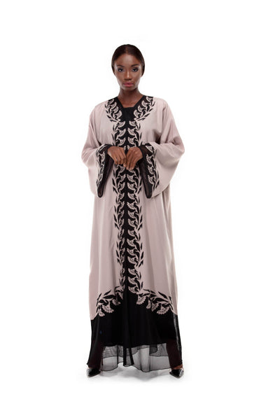 Hanayen Color and Black Abaya with Embroidery Front design