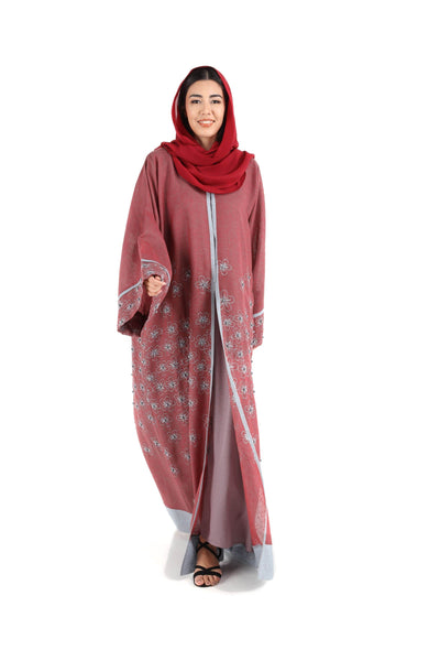Hanayen Color Linen Abaya with Machine Embroidery design