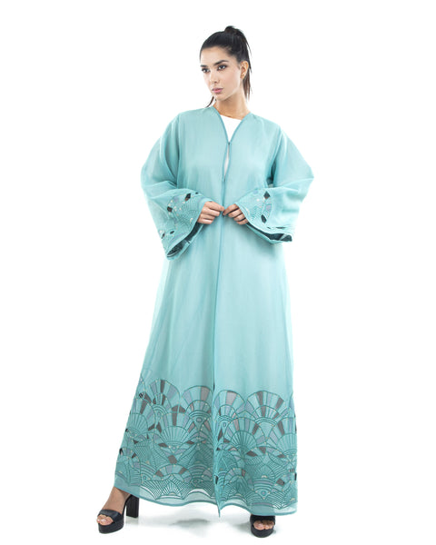 Hanayen Color Organza Abaya With Embroidery Details