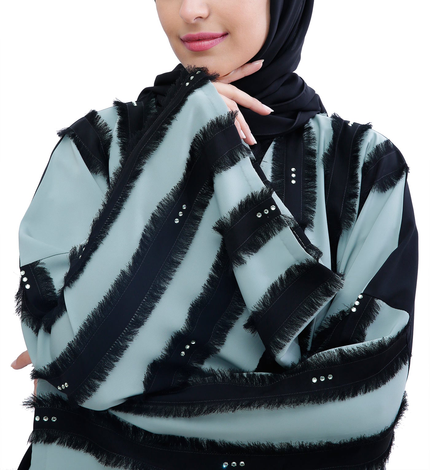 Hanayen Colour Abaya With Black Pattern Design
