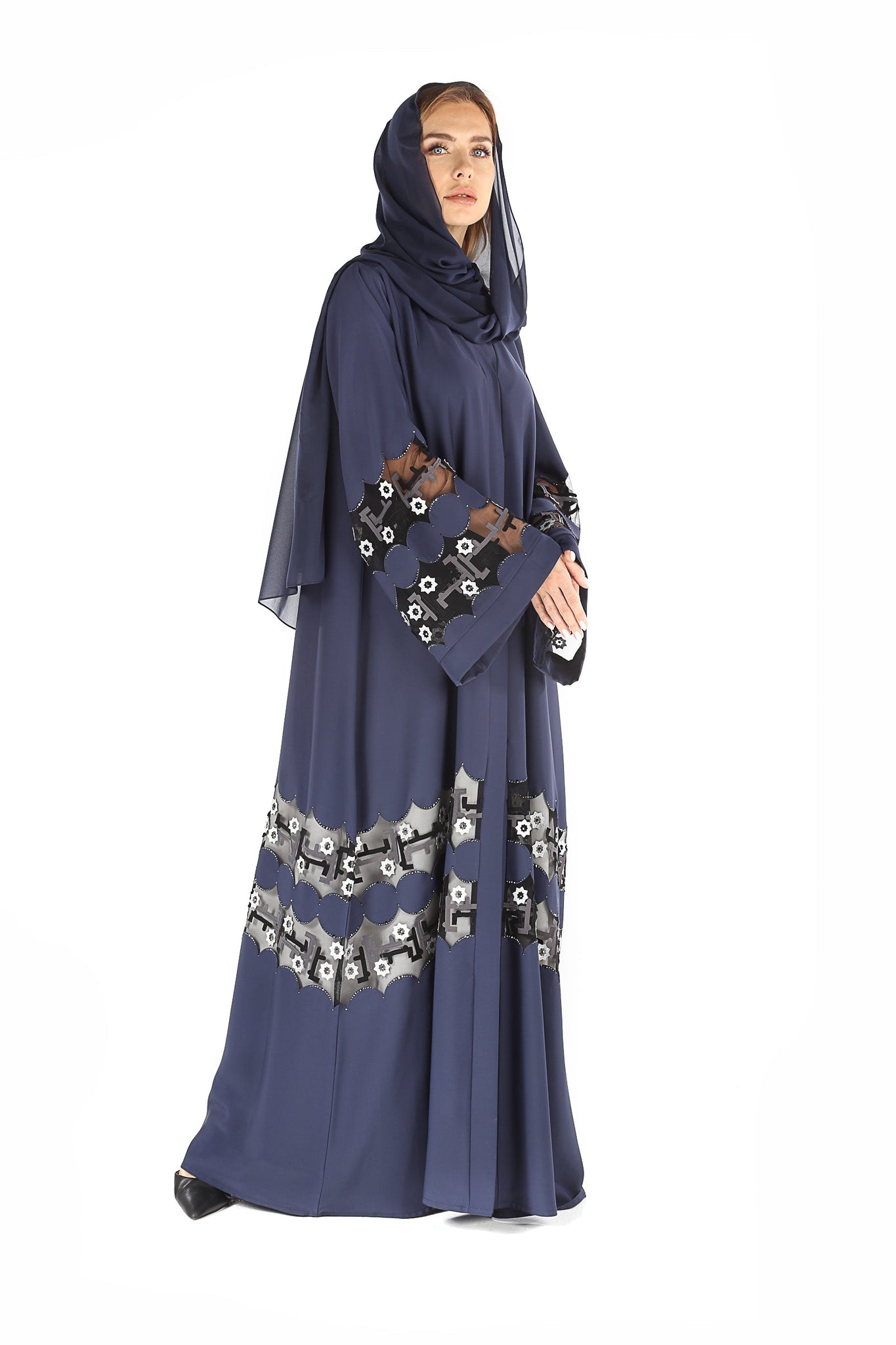 Fabric blue abaya with dantel design and hijab / sheila by Hanayen