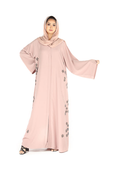 Hanayen Colour Abaya With Flower Handmade Design