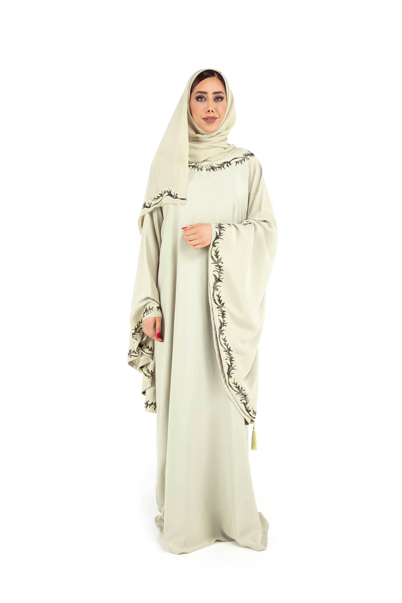Hanayen Colour Abaya With Wide Sleeves And Embroidery Design