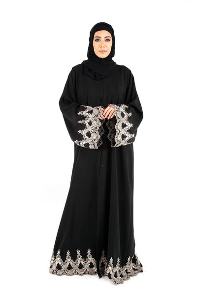 Hanayen Crepe Black Abaya With Special Embroidery Design