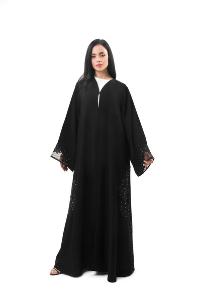 Hanayen Crystalized Lace Design Black Abaya