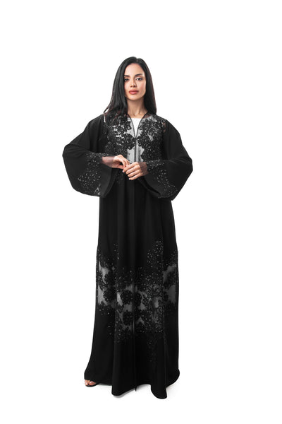 Hanayen Crystalized Modest Abaya With Lace Details