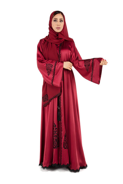 Maroon Satin Silk/ Embroidery made by Hanayen-1