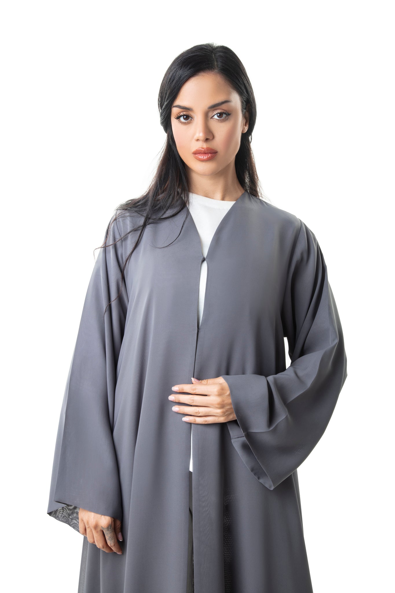 Buy Online Double Layered Chiffon Abaya In Gray, Luxury Abaya UAE