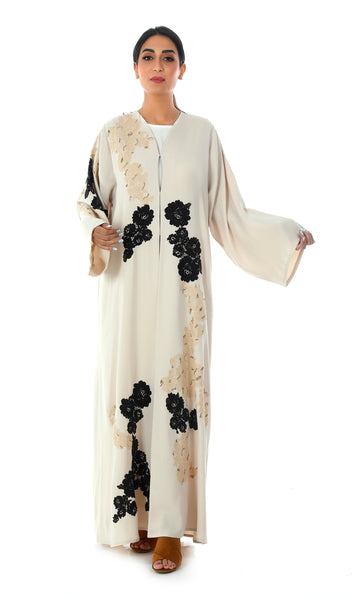 Hanayen Dual Color Lace Abaya Detailed With Crystals
