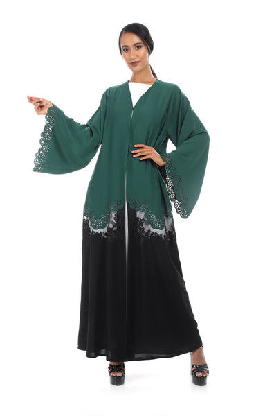 Hanayen Duel Color Abaya with Laser cut and Stone Element