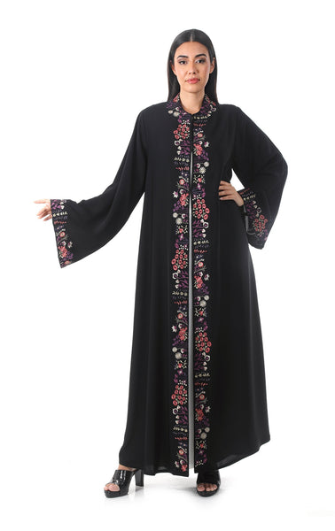 Hanayen Elegant Abaya with Floral Pattern Machine Embroidery