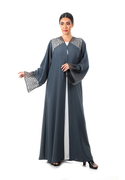 Hanayen Elegant Color Abaya with Minutiae Embroidery Details