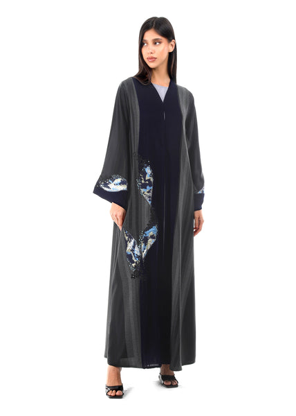 Hanayen Embellished Velvet Abaya in Organza