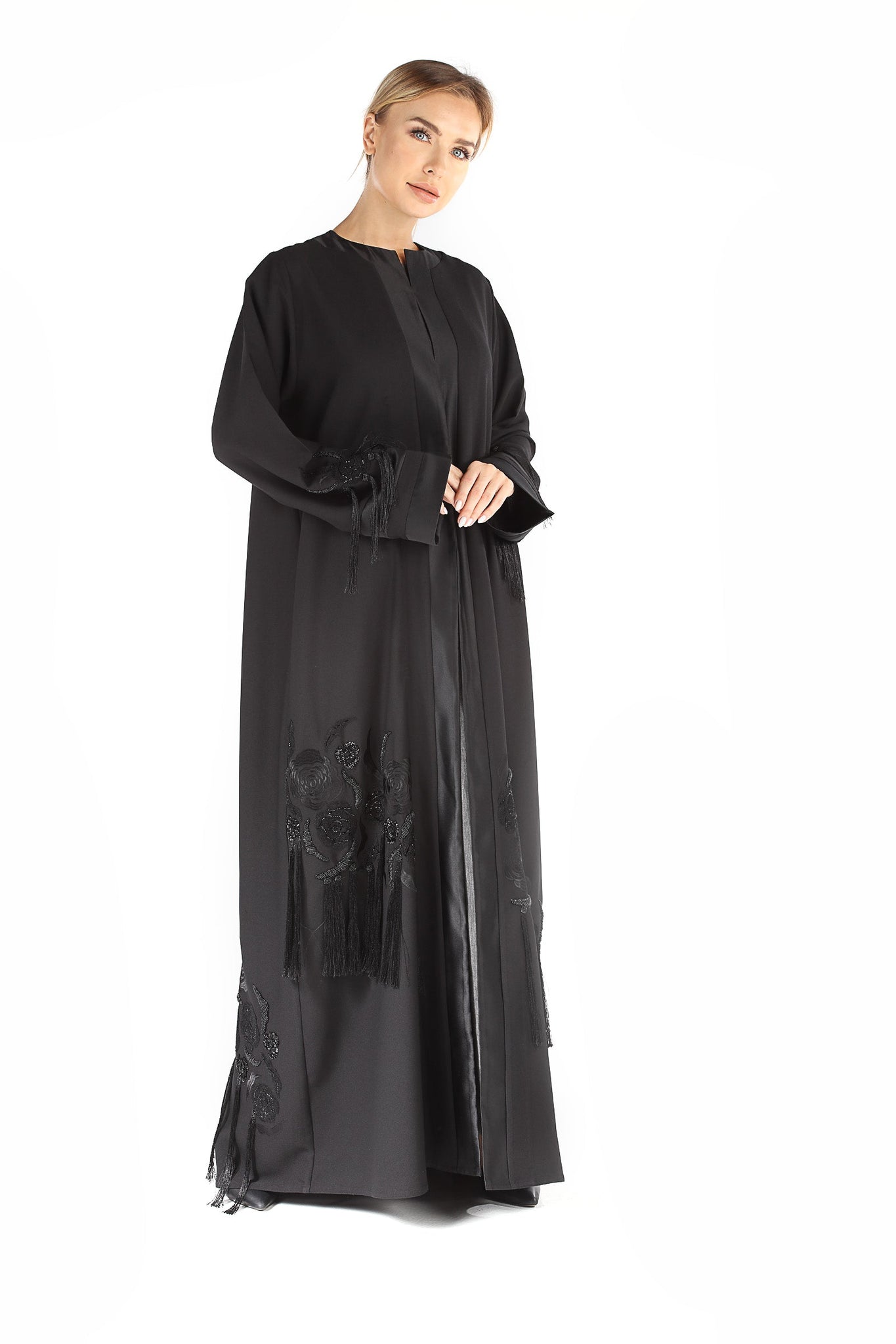 Hanayen Embroidered Black Abaya With Beads Details