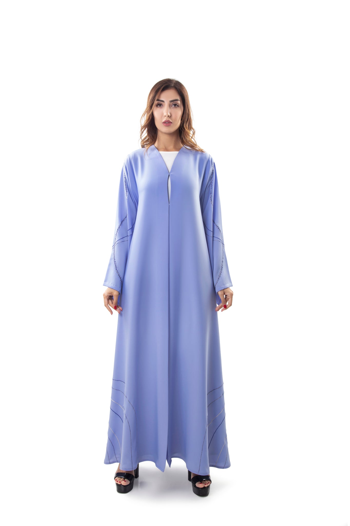 Hanayen Embroidered Lining Color Abaya In Crystal