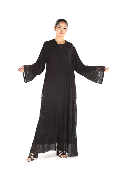 Hanayen Floral Black Abaya With Handmade Design