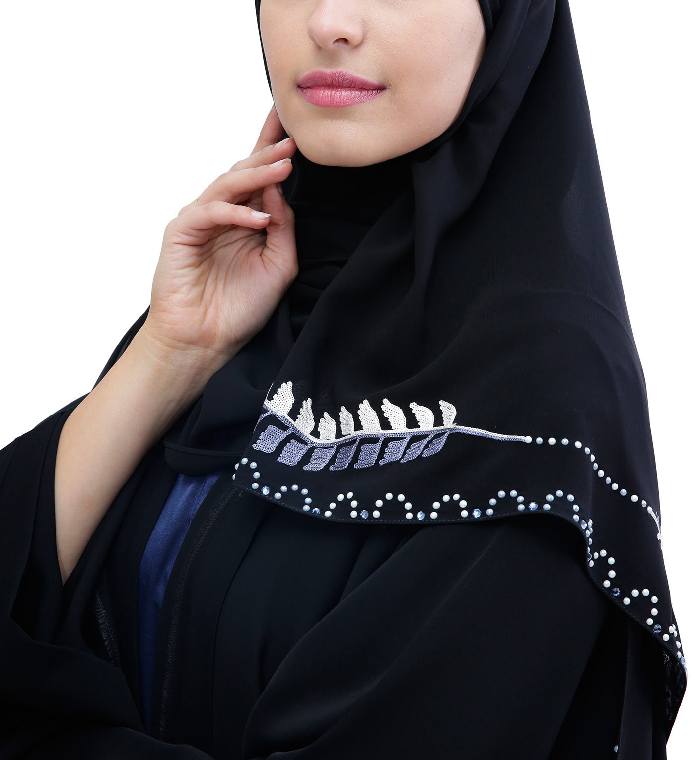 Hanayen Floral Embroidered Black Abaya With Crystal Elements