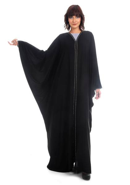 Hanayen Free Size Abaya With Crystal Details On Front And Sleeves