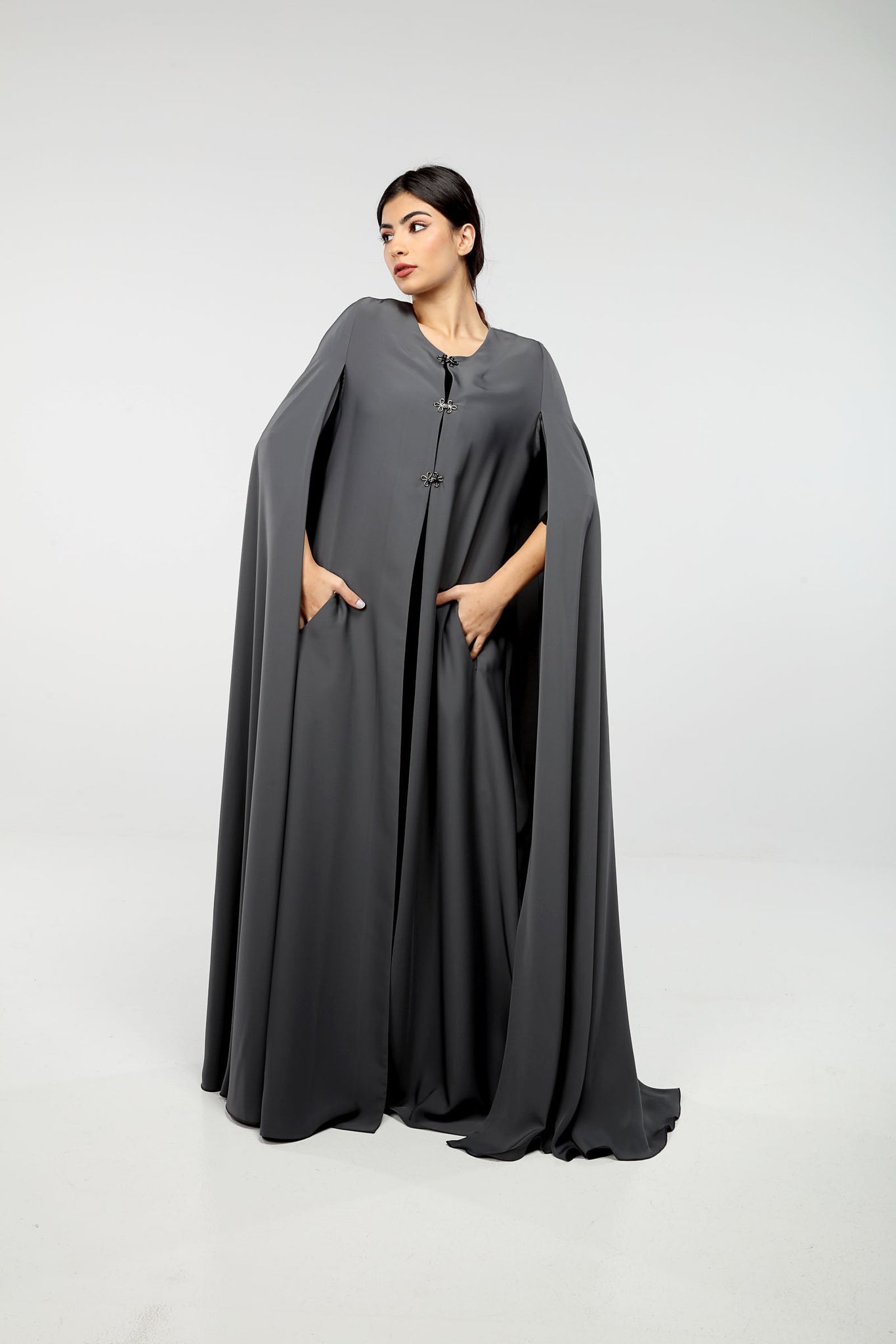Hanayen Gray Color Designer Cut Abaya