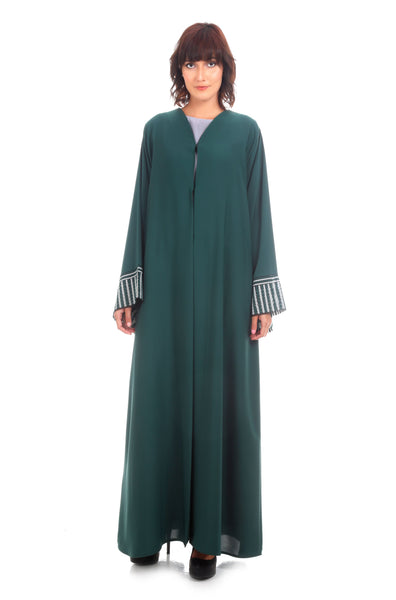 Hanayen Green Modern Abaya With Crystalized Sleeves