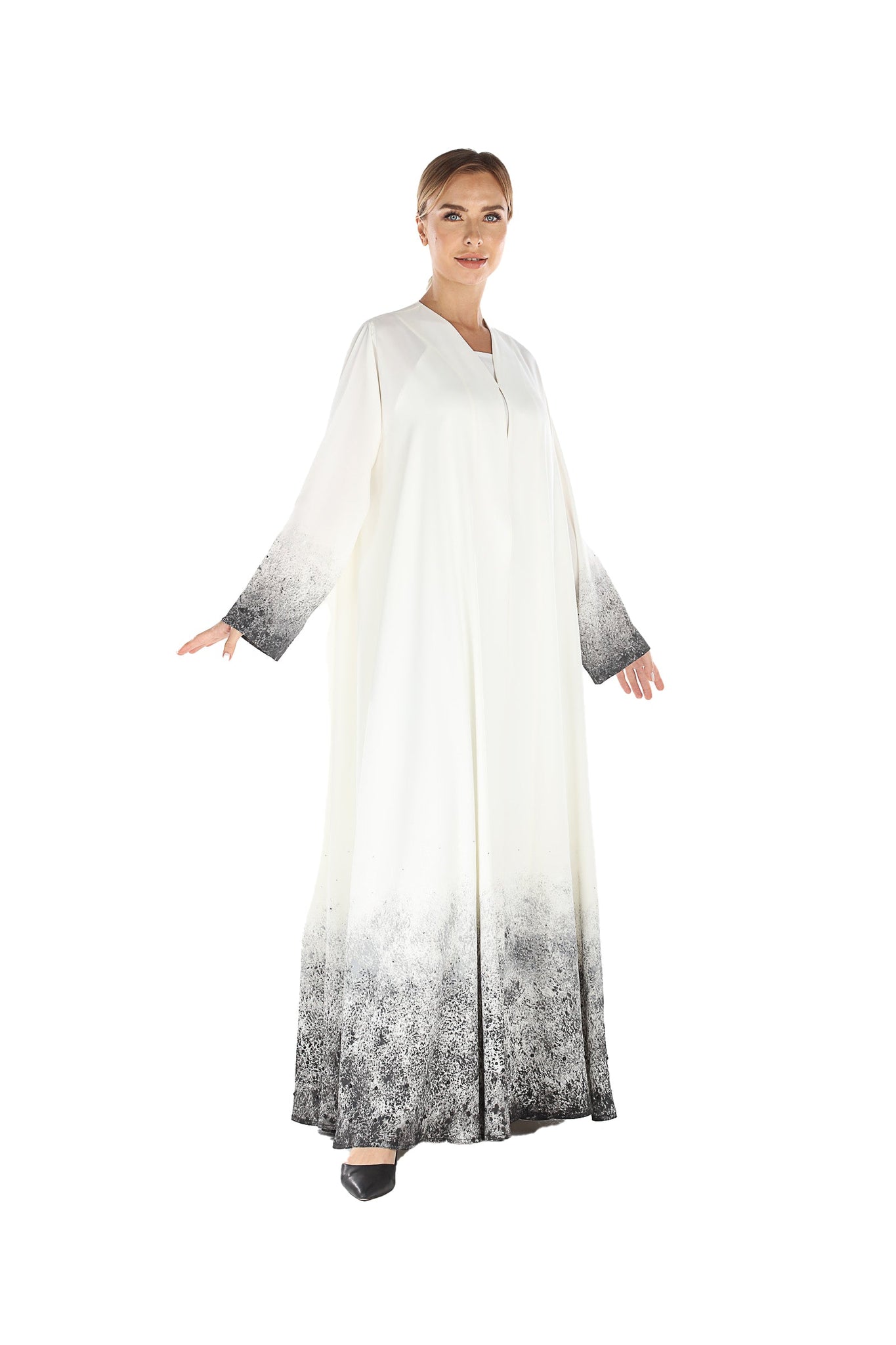 Hanayen Hand Painted White Abaya Embellished With Crystal