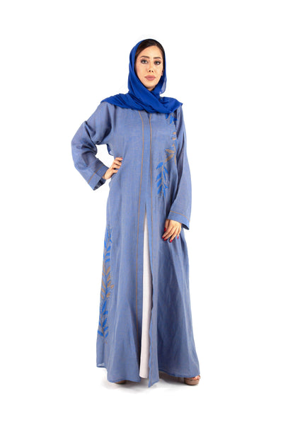 Hanayen Linen Blue Abaya with Ary Embroidery