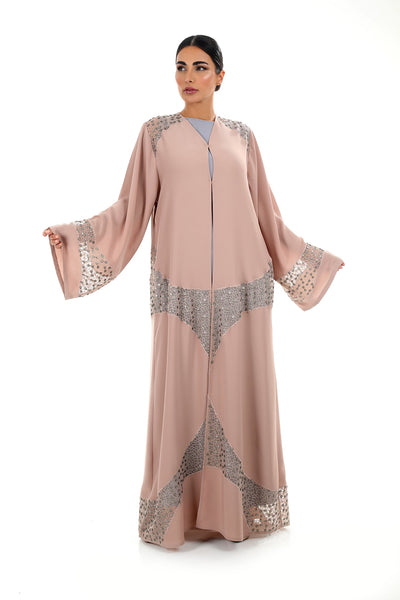 Hanayen Modern Symmetric Abaya with tulle and hand embellishment details