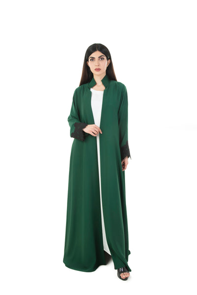 Hanayen Modest Green Abaya With Lace Insert Details