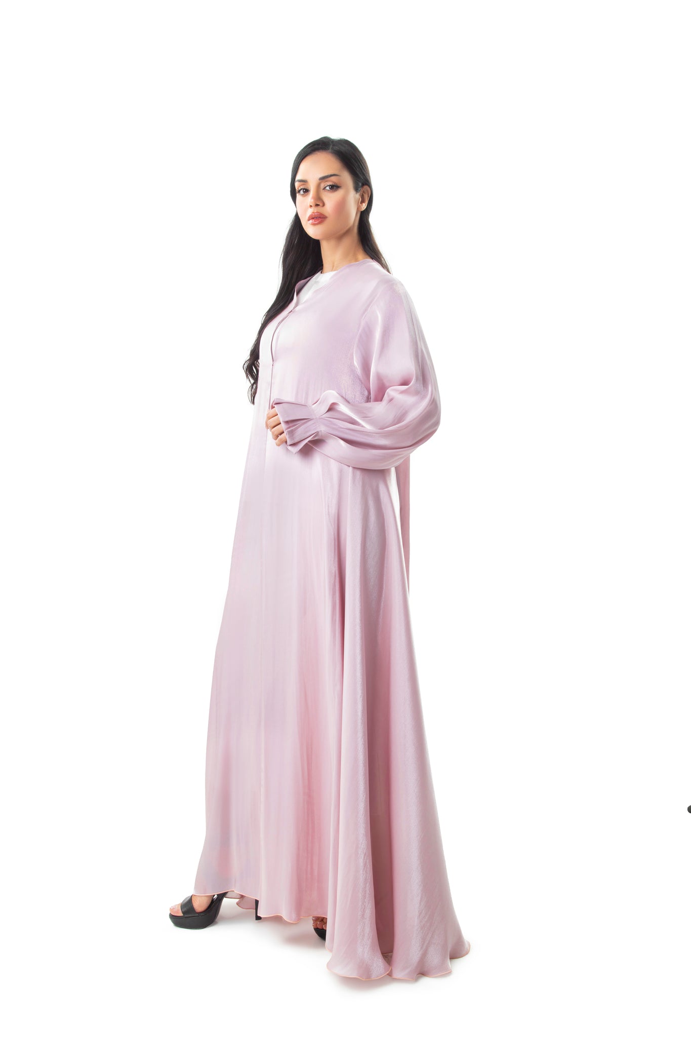 Hanayen Pastel Pink Color Abaya With Cuff Details